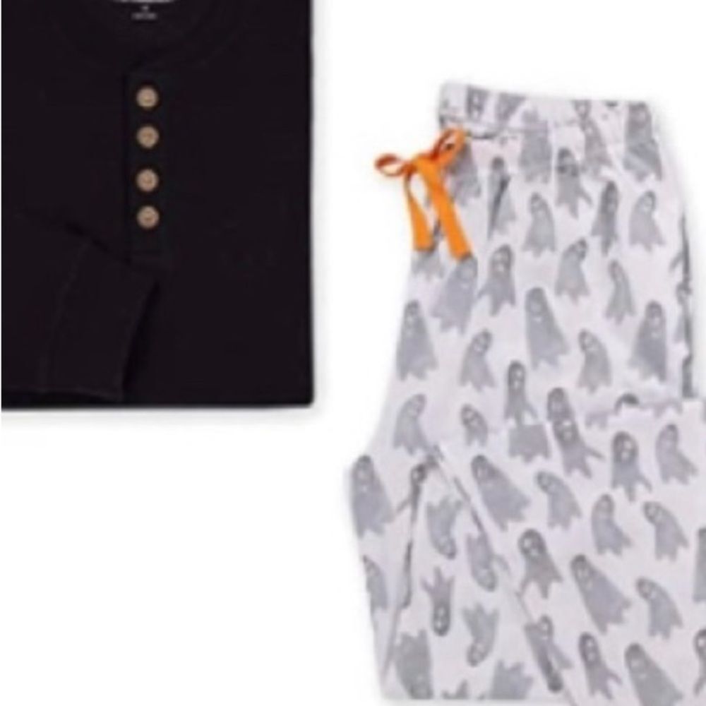 Burt’s Bees NEW Men's Halloween Pajama Set Henley Ghost Pants SZ XL Extra Large